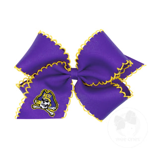 King Grosgrain Hair Bow with Moonstitch Edge and Embroidered Collegiate Logo