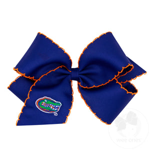 King Grosgrain Hair Bow with Moonstitch Edge and Embroidered Collegiate Logo