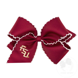 King Grosgrain Hair Bow with Moonstitch Edge and Embroidered Collegiate Logo