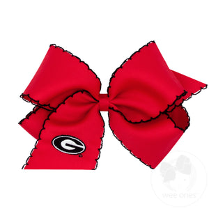 King Grosgrain Hair Bow with Moonstitch Edge and Embroidered Collegiate Logo