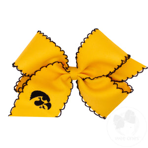 King Grosgrain Hair Bow with Moonstitch Edge and Embroidered Collegiate Logo