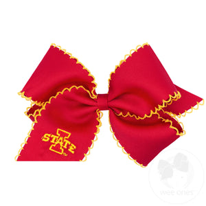 King Grosgrain Hair Bow with Moonstitch Edge and Embroidered Collegiate Logo