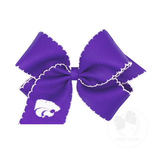 King Grosgrain Hair Bow with Moonstitch Edge and Embroidered Collegiate Logo