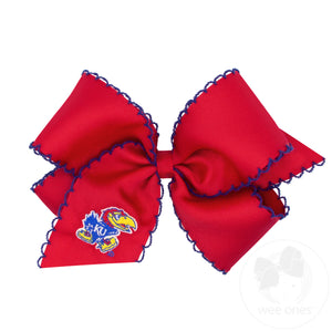 King Grosgrain Hair Bow with Moonstitch Edge and Embroidered Collegiate Logo