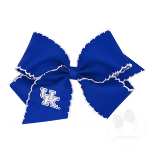King Grosgrain Hair Bow with Moonstitch Edge and Embroidered Collegiate Logo