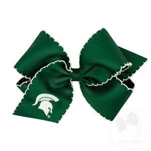 King Grosgrain Hair Bow with Moonstitch Edge and Embroidered Collegiate Logo
