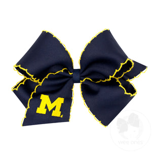 King Grosgrain Hair Bow with Moonstitch Edge and Embroidered Collegiate Logo