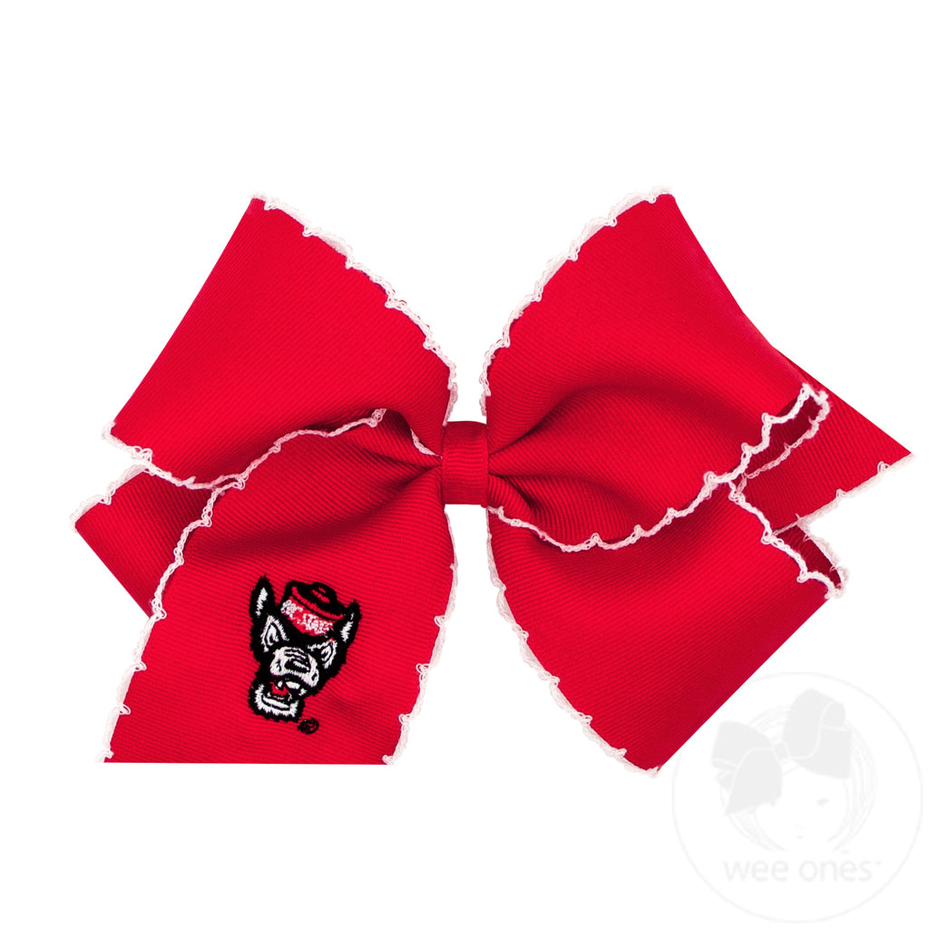King Grosgrain Hair Bow with Moonstitch Edge and Embroidered Collegiate Logo