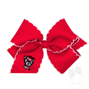 King Grosgrain Hair Bow with Moonstitch Edge and Embroidered Collegiate Logo