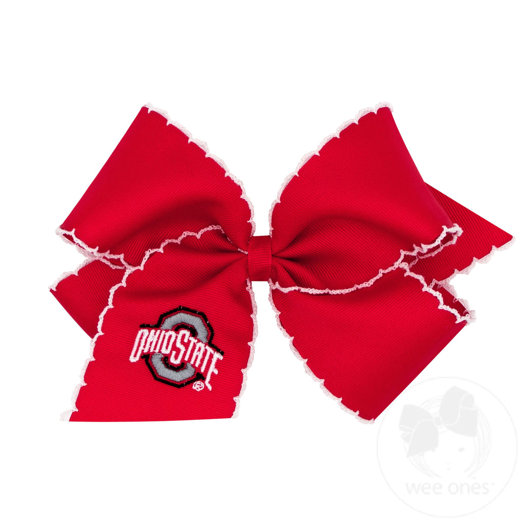 King Grosgrain Hair Bow with Moonstitch Edge and Embroidered Collegiate Logo