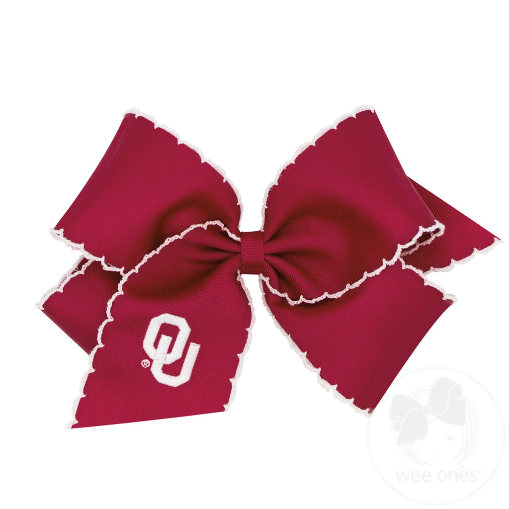King Grosgrain Hair Bow with Moonstitch Edge and Embroidered Collegiate Logo