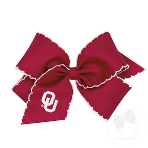 King Grosgrain Hair Bow with Moonstitch Edge and Embroidered Collegiate Logo
