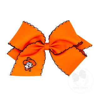 King Grosgrain Hair Bow with Moonstitch Edge and Embroidered Collegiate Logo