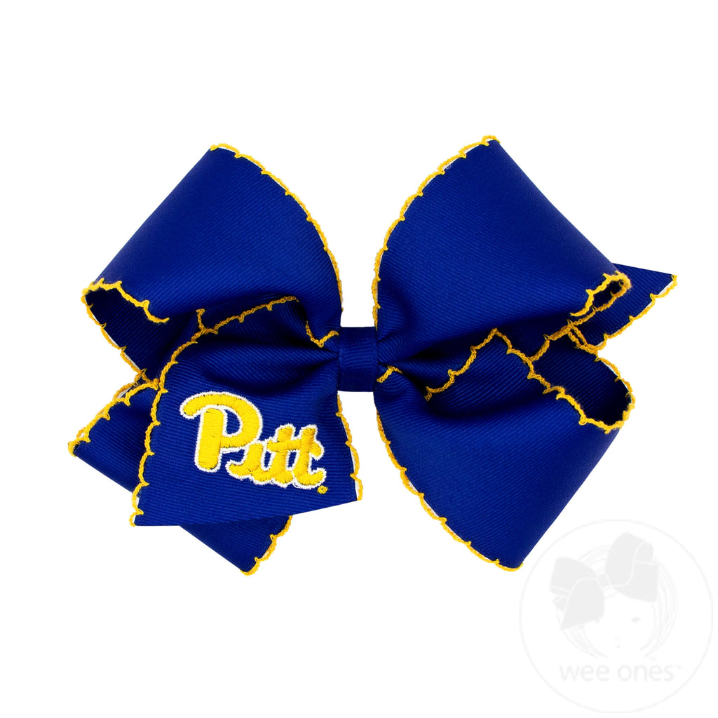 King Grosgrain Hair Bow with Moonstitch Edge and Embroidered Collegiate Logo