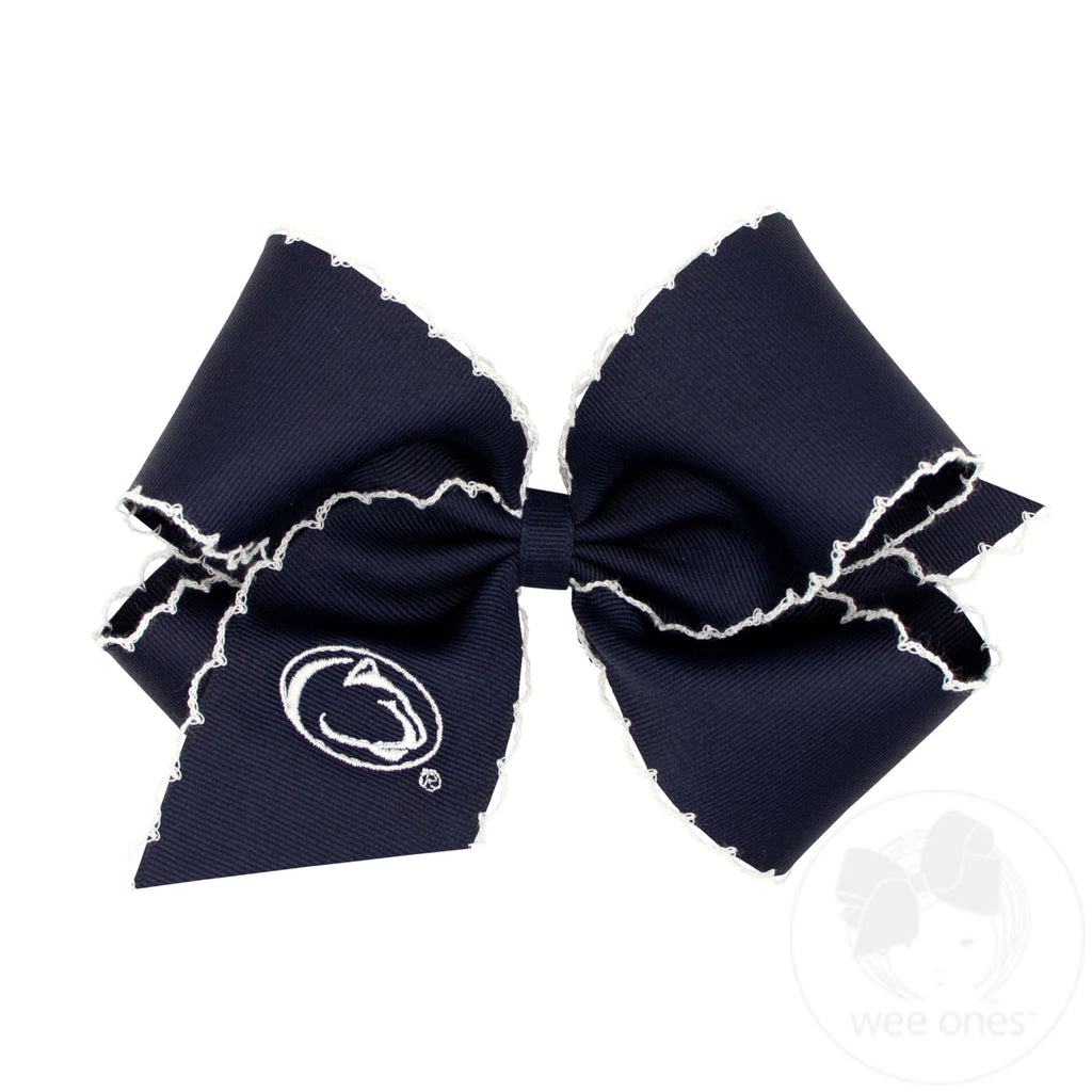 King Grosgrain Hair Bow with Moonstitch Edge and Embroidered Collegiate Logo