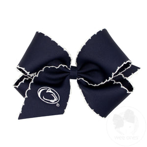 King Grosgrain Hair Bow with Moonstitch Edge and Embroidered Collegiate Logo