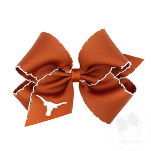 King Grosgrain Hair Bow with Moonstitch Edge and Embroidered Collegiate Logo