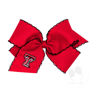 King Grosgrain Hair Bow with Moonstitch Edge and Embroidered Collegiate Logo