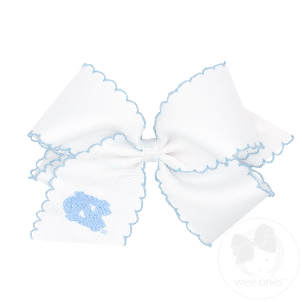 King Grosgrain Hair Bow with Moonstitch Edge and Embroidered Collegiate Logo