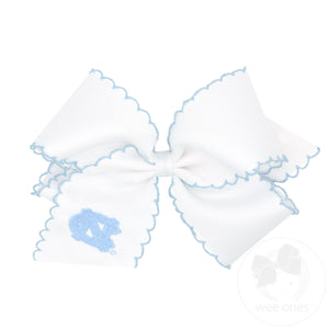 King Grosgrain Hair Bow with Moonstitch Edge and Embroidered Collegiate Logo