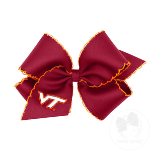 King Grosgrain Hair Bow with Moonstitch Edge and Embroidered Collegiate Logo