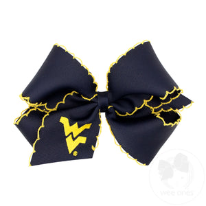 King Grosgrain Hair Bow with Moonstitch Edge and Embroidered Collegiate Logo