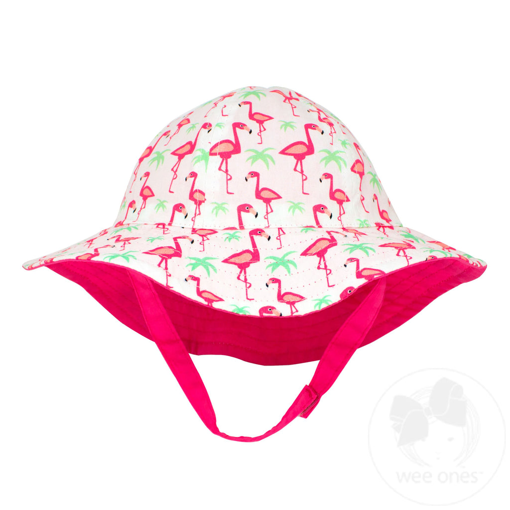 Reversible Floppy Brim Flamingo Print Sun Hat