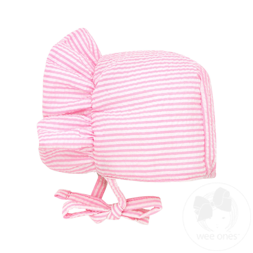 Girls Pink Seersucker Bonnet