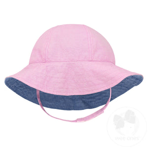 Girls Reversible Floppy Brim Pink Chambray Sun Hat