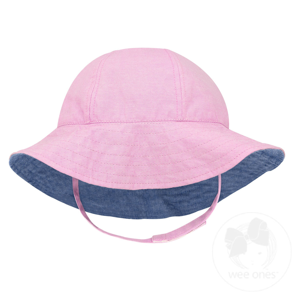 Girls Reversible Floppy Brim Pink Chambray Sun Hat