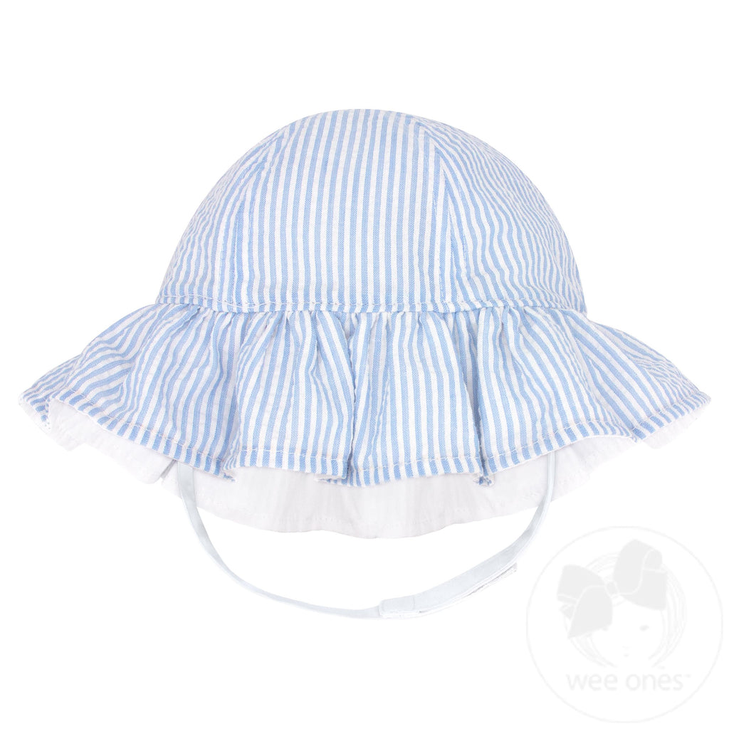 Reversible Girls Seersucker Ruffle Brim Hat