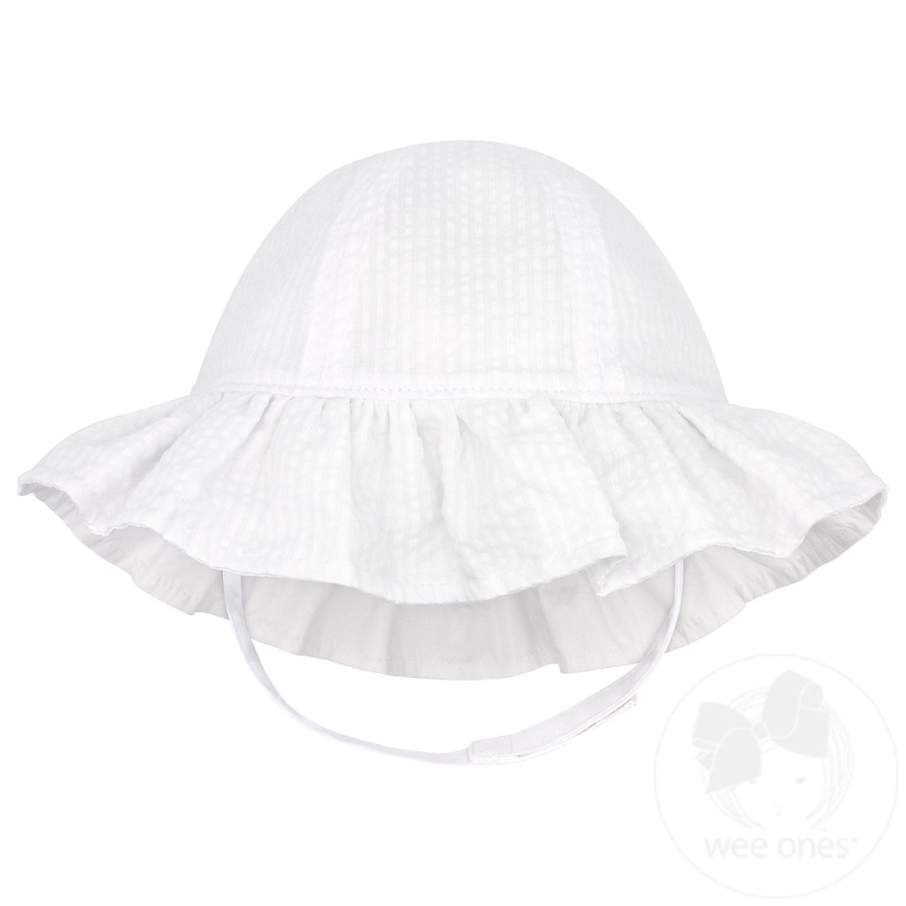 Reversible Girls Seersucker Ruffle Brim Hat