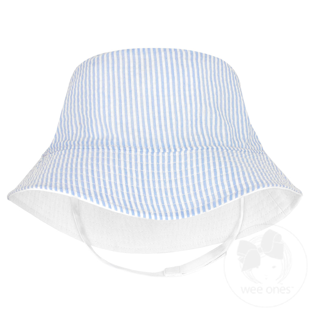 Reversible Boys Seersucker Hat with Straps