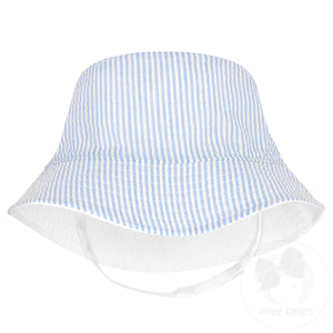 Reversible Boys Seersucker Hat with Straps