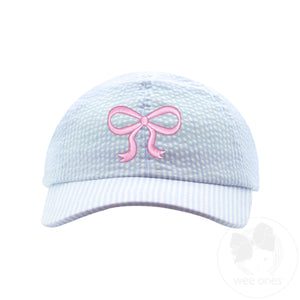 Embroidered Pink Bow Seersucker Ball Cap