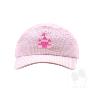 Girls Embroidered Pink Castle Seersucker Ball Cap