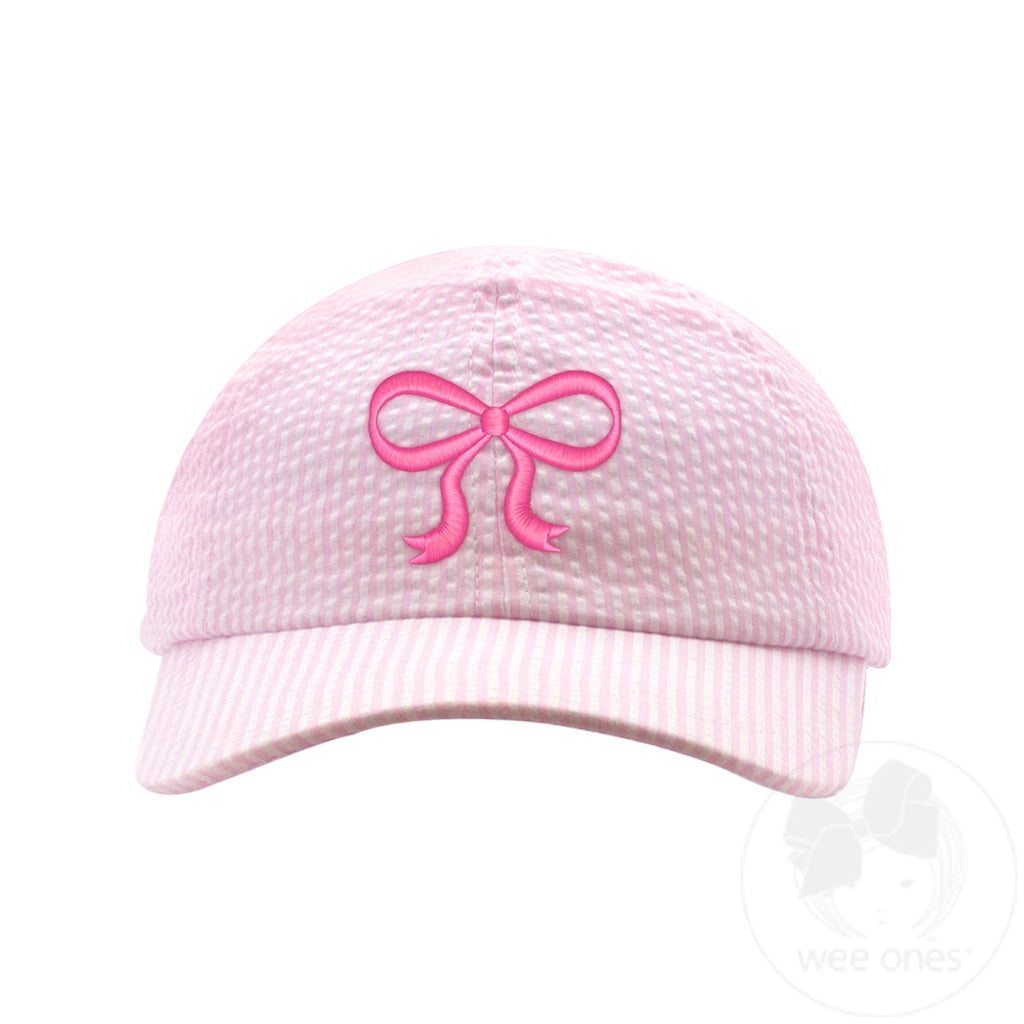 Embroidered Hair Bow Seersucker Ball Cap