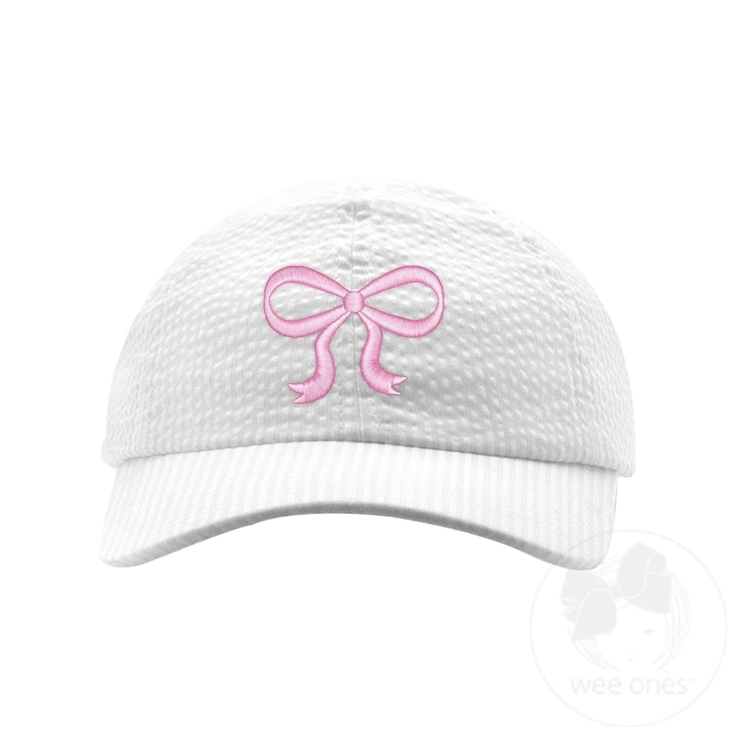 Embroidered Pink Bow Seersucker Ball Cap