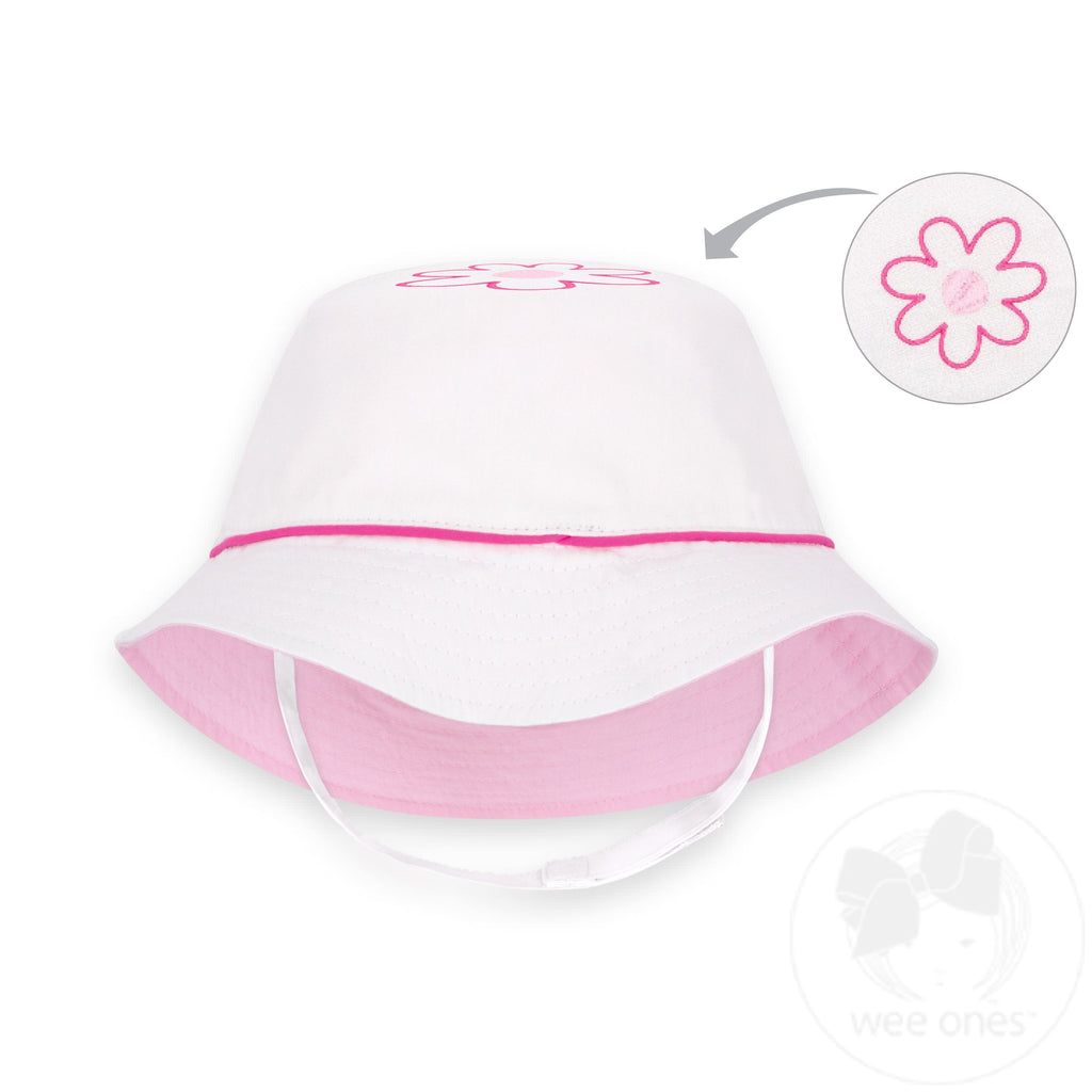 Reversible Embroidered Girls Bucket Hat with Straps