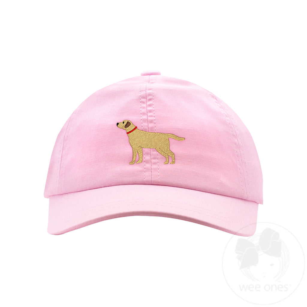 Pink Embroidered Dog Chambray Cotton Twill Baseball Cap