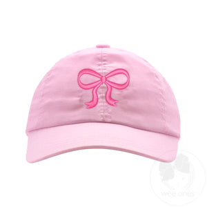 Girls Embroidered Pink Bow Chambray Cotton Twill Ball Cap