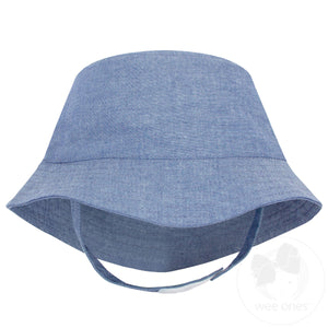 Reversible Chambray Bucket Hat with Straps in Denim