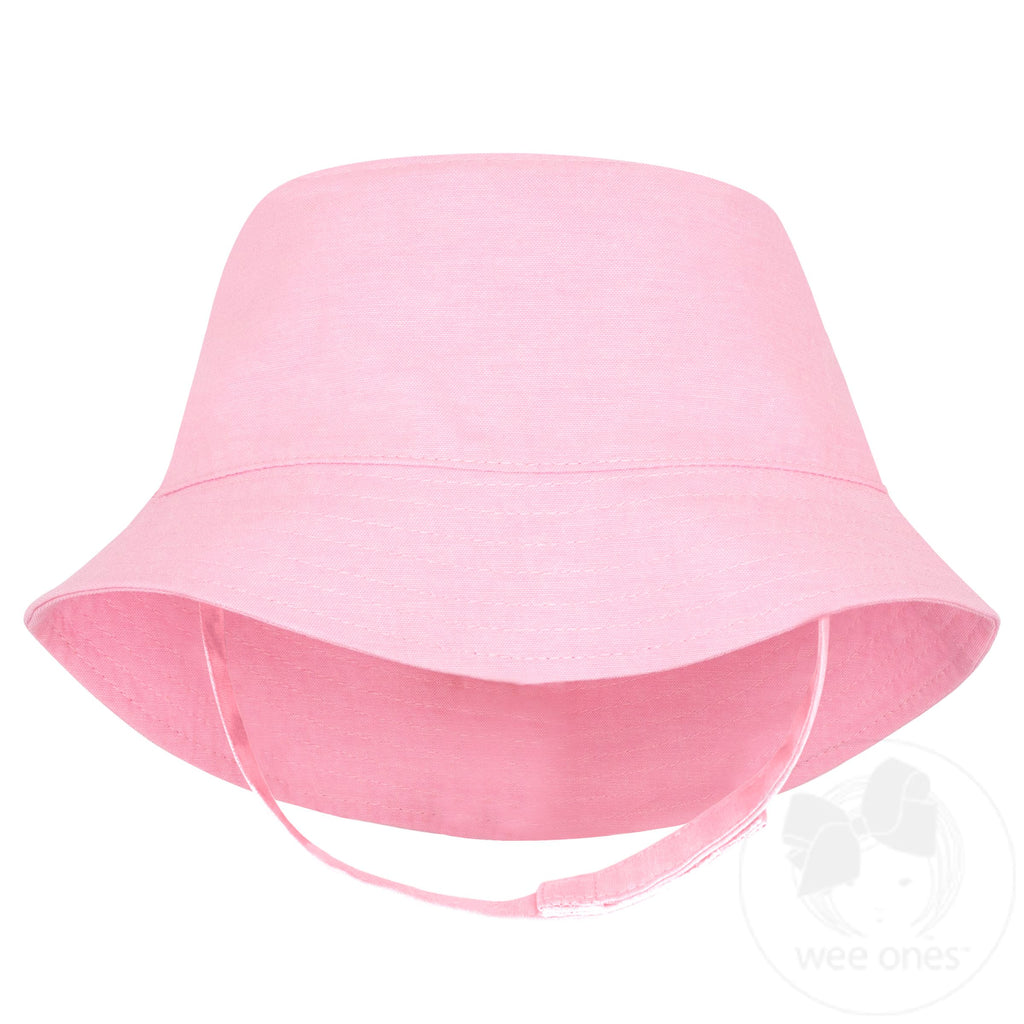 Reversible Chambray Bucket Hat with Straps in Pink