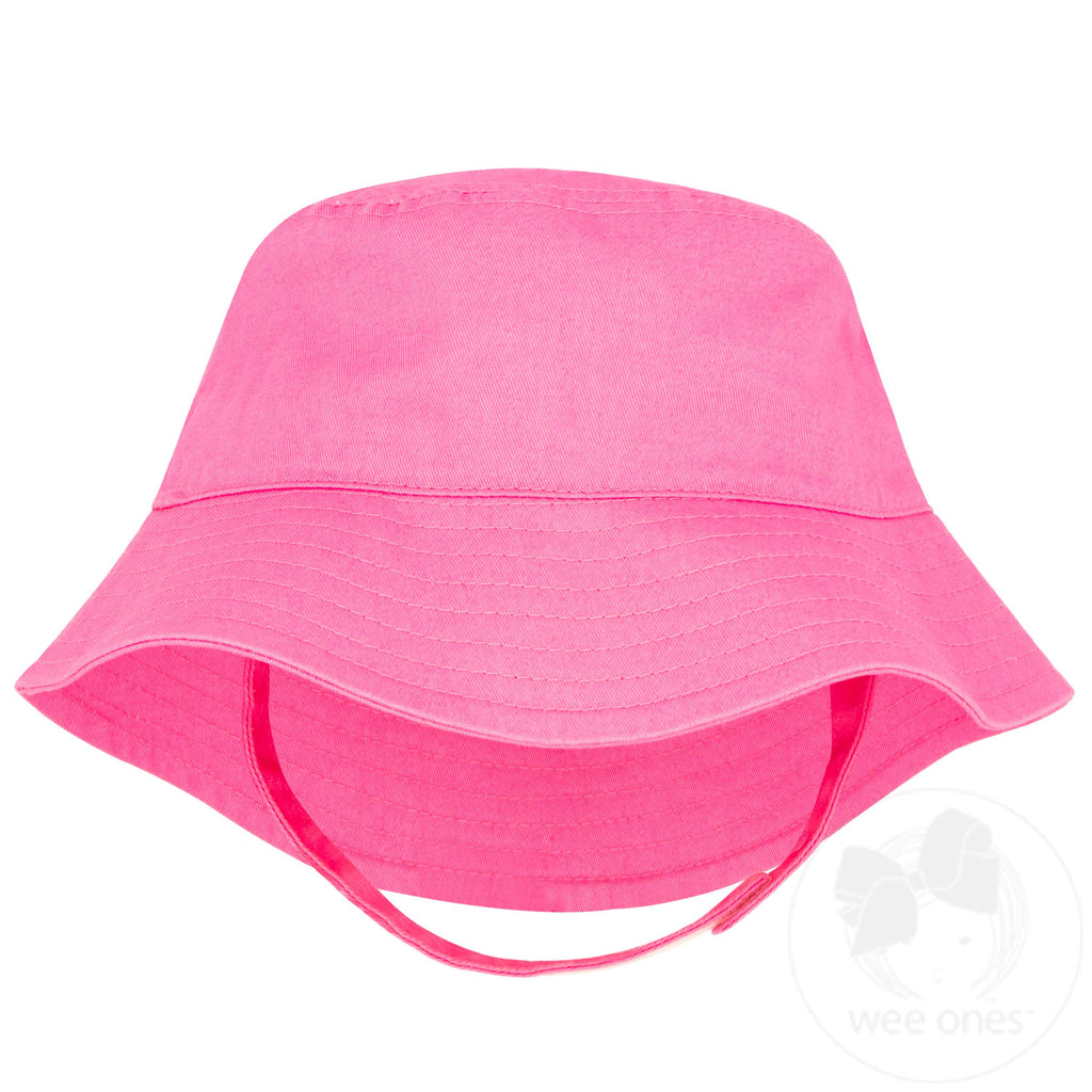 Cotton Twill Bucket Hat with Straps in Hot Pink