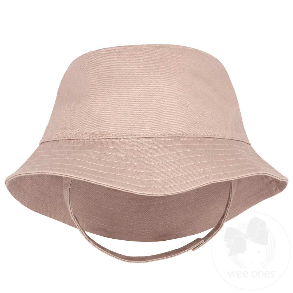 Cotton Twill Bucket Hat with Straps in Khaki