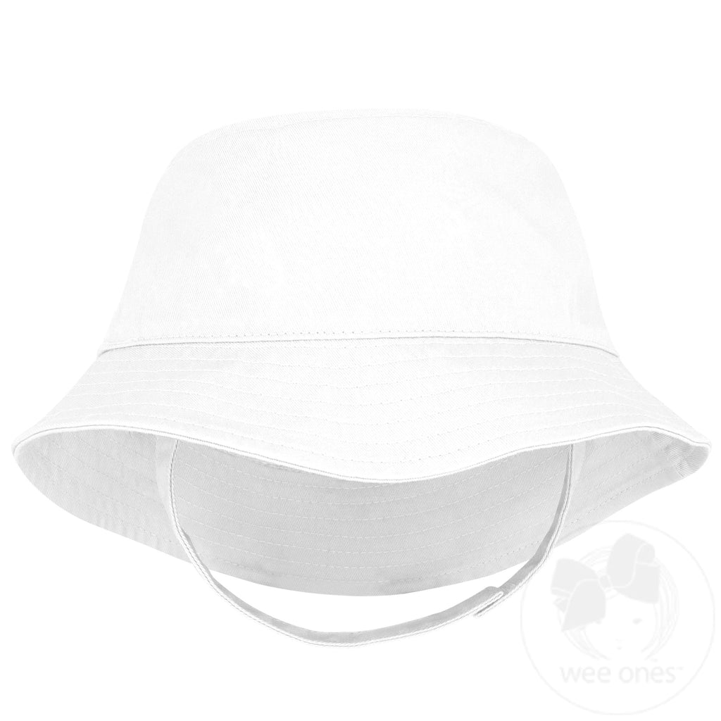 Cotton Twill Bucket Hat with Straps in White