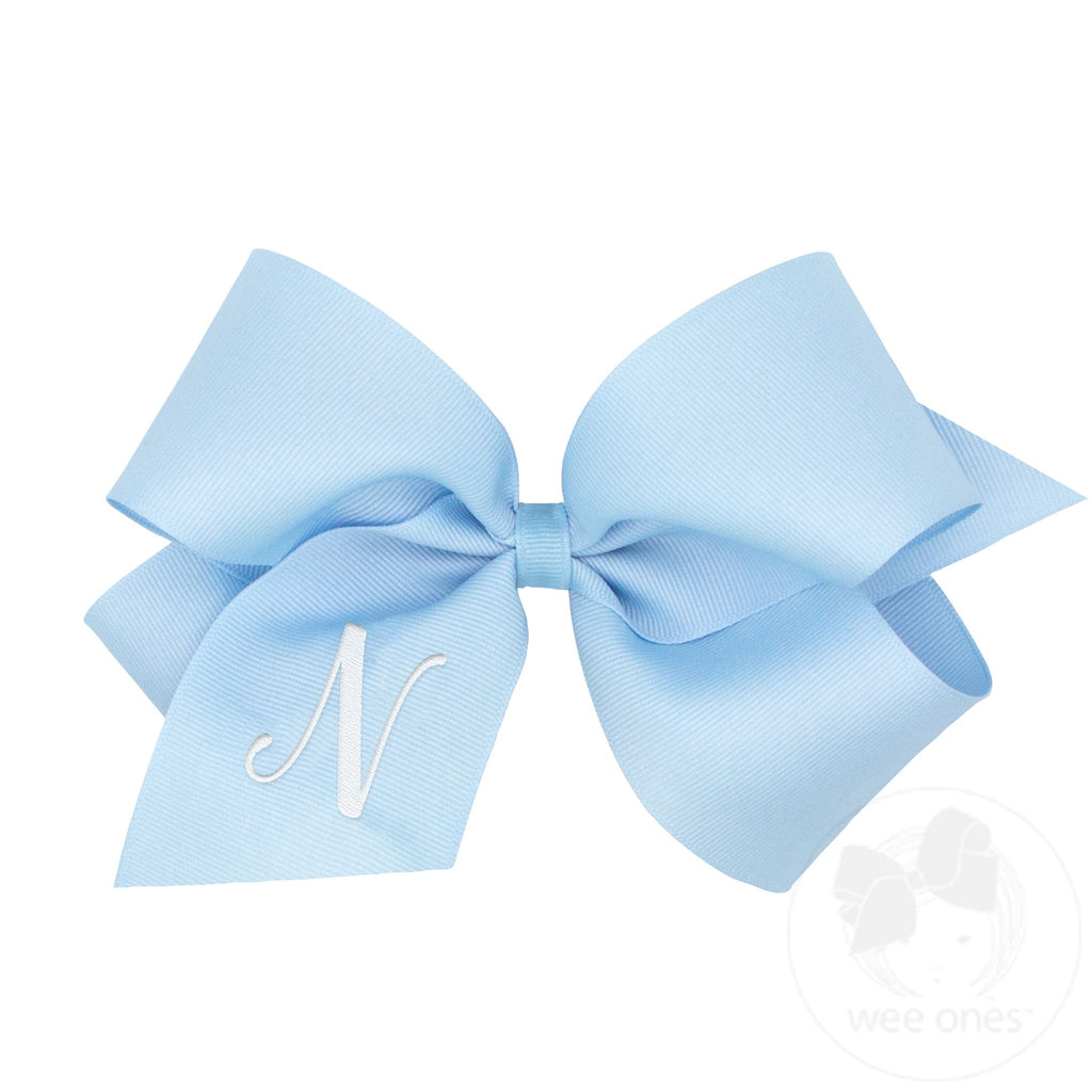 King Monogrammed Grosgrain Bow - Blue with White Initial