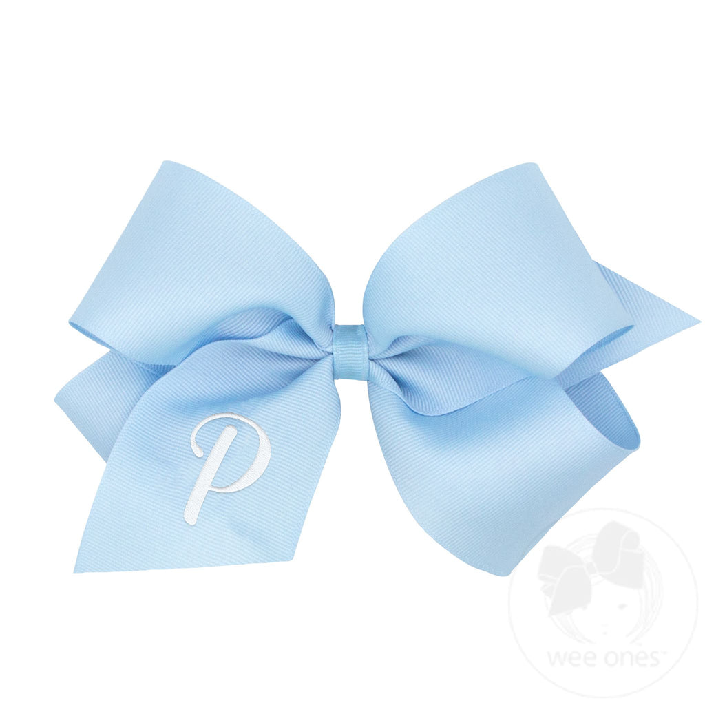 King Monogrammed Grosgrain Bow - Blue with White Initial