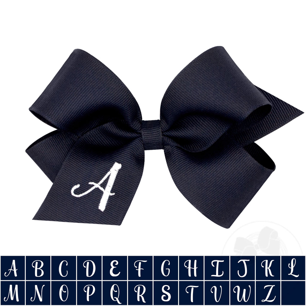 Medium Monogrammed Grosgrain Girls Hair Bow - Navy with White Initial