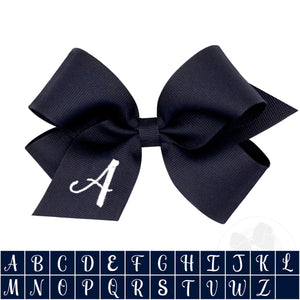 Medium Monogrammed Grosgrain Girls Hair Bow - Navy with White Initial